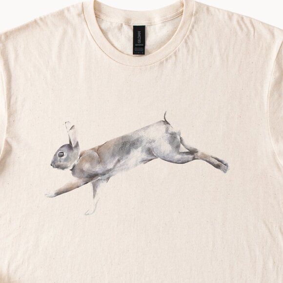 Leaping Bunny Graphic T Shirt Watercolor Rabbit Nature Animal Art Tee - Picture 2 of 6